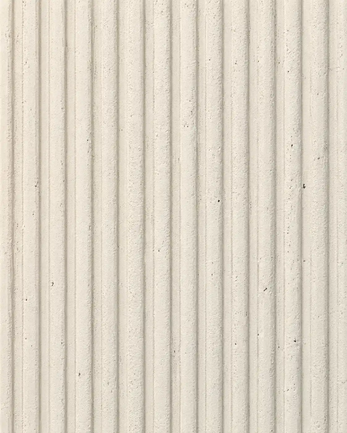 Fluted plaster texture sample with vertical ribbed channels in warm cream.